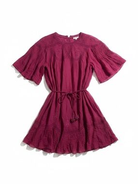 FARM Rio Pink Short Sleeve Ruched‎ Embroidered Cotton Mini Dress XL NWT $270